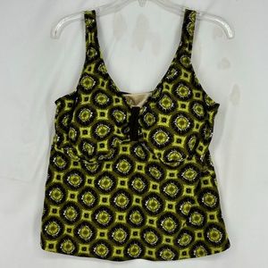 Merona Womens Size 20W Tankini Swim Suit Top Green Brown Medallion Soft Cup Bra